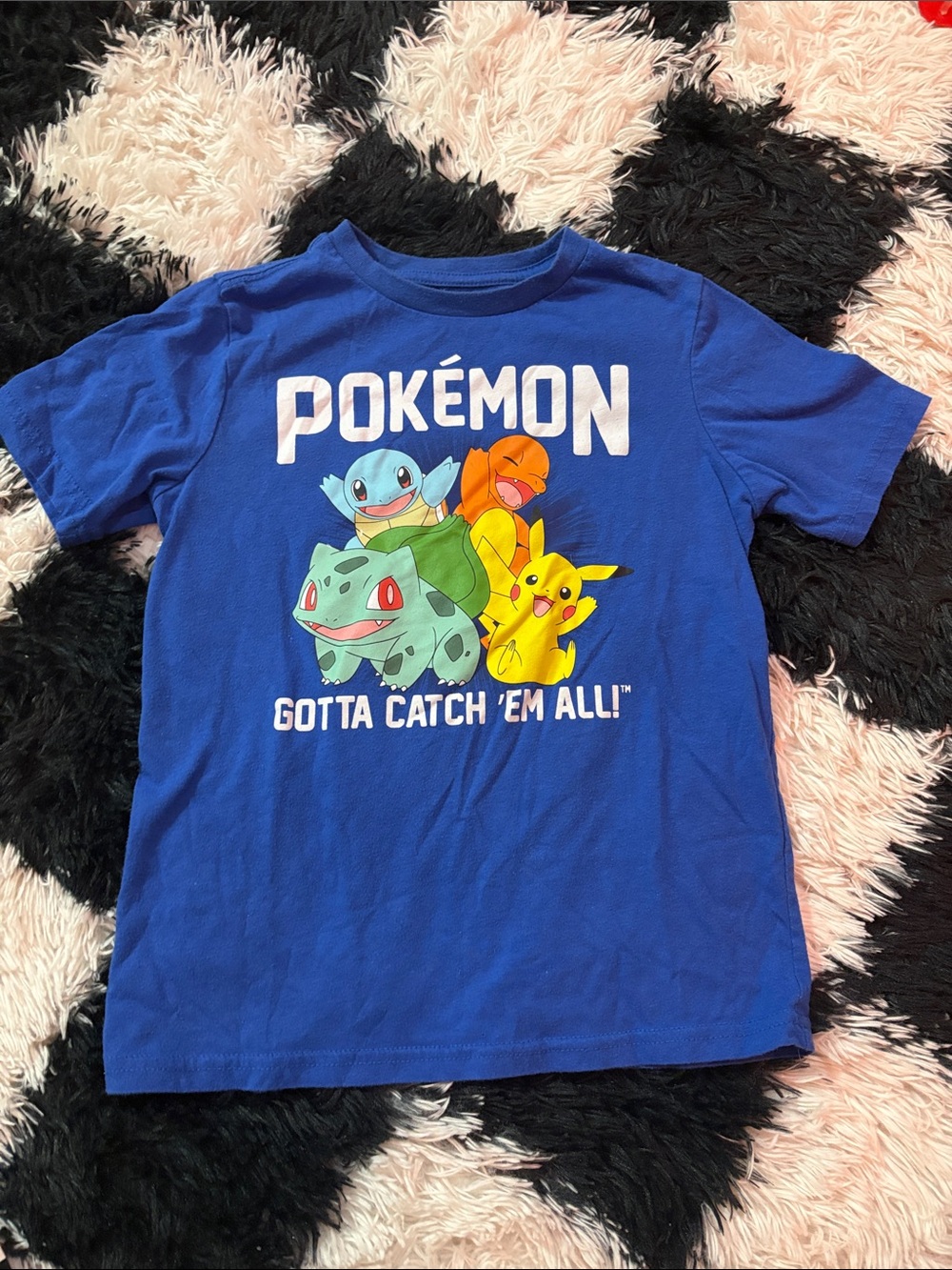 Pokemon Blue Tee with Pikachu, Bulbasaur, Squirtle & Charmander